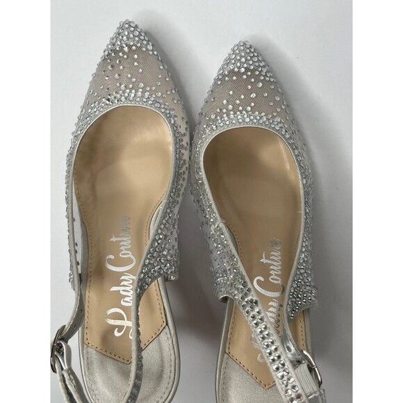 Lady Couture Lola Embellished Pointed Toe Slingback Pump Heel-Silver Size 6 #333 - Picture 10 of 12